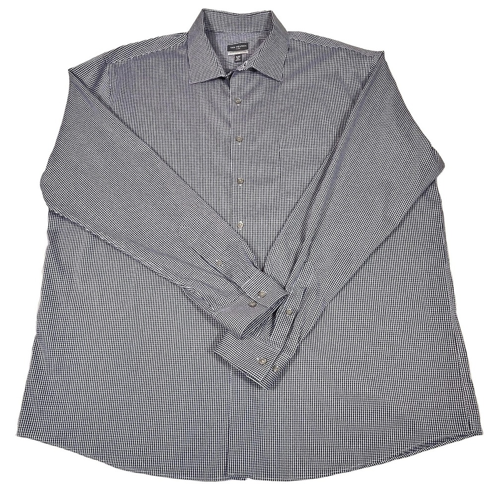 Van Heusen Flex Men's Dress Shirt 2XL 18-18.5 36/37 Navy Blue Check Wrinkle Free